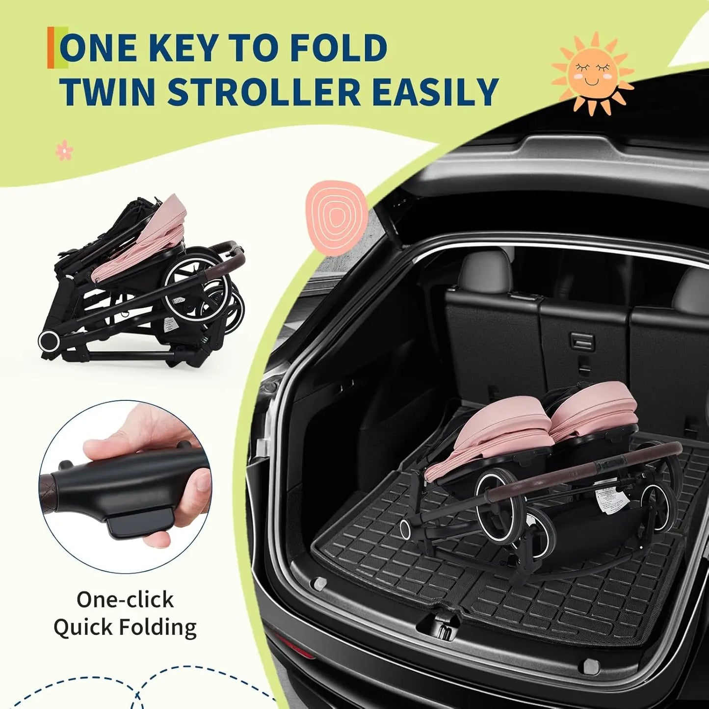 Side by Side Double Stroller for Twins,Lightweight Compact Foldable Baby Travel Stroller with High Landscape Seat