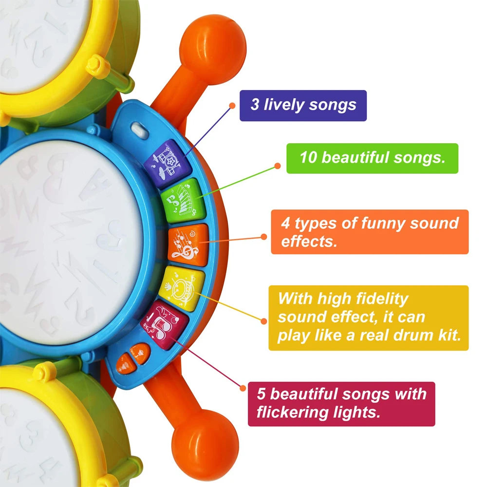Kids Boy Girl Electric Drum Kit,Musical Instruments Learning Toys with 2 Drum Sticks Adjustable Microphone Birthday for Boys&Gir