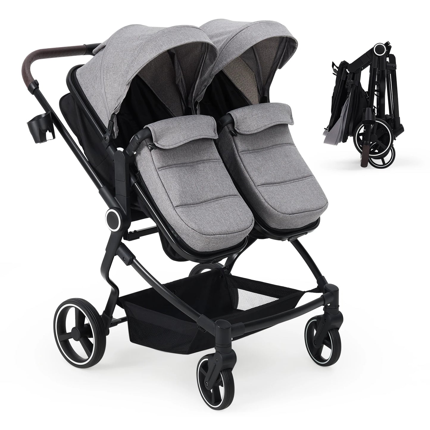 Side by Side Double Stroller for Twins,Lightweight Compact Foldable Baby Travel Stroller with High Landscape Seat