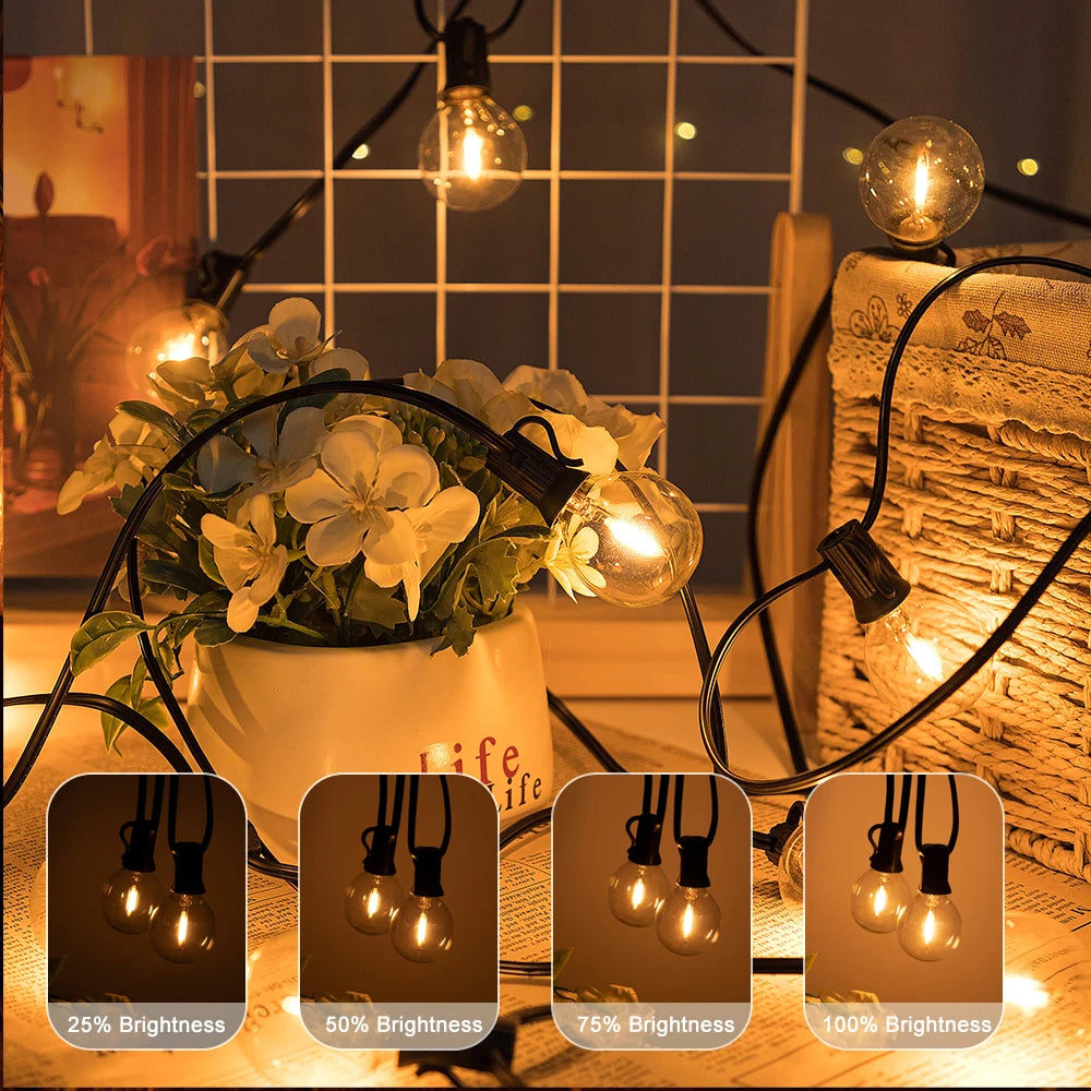 Outdoor String Lights 30M G40 LED Patio Lights EU Plug 50 Edison Bulbs 2 Spare Waterproof Hanging Light for Backyard Party Decor