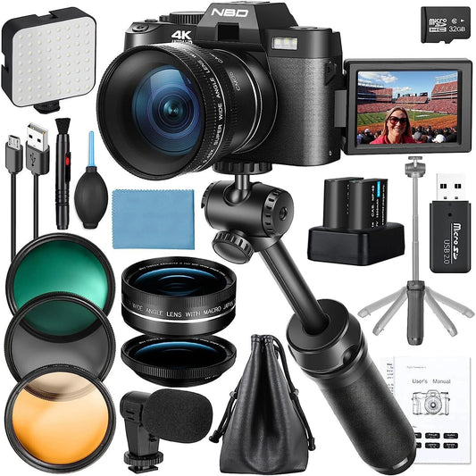 4K Digital Camera for Photography 48MP Vlogging Camera for Youtube with Microphone WiFi 3-Color Filter and Tripod Grip