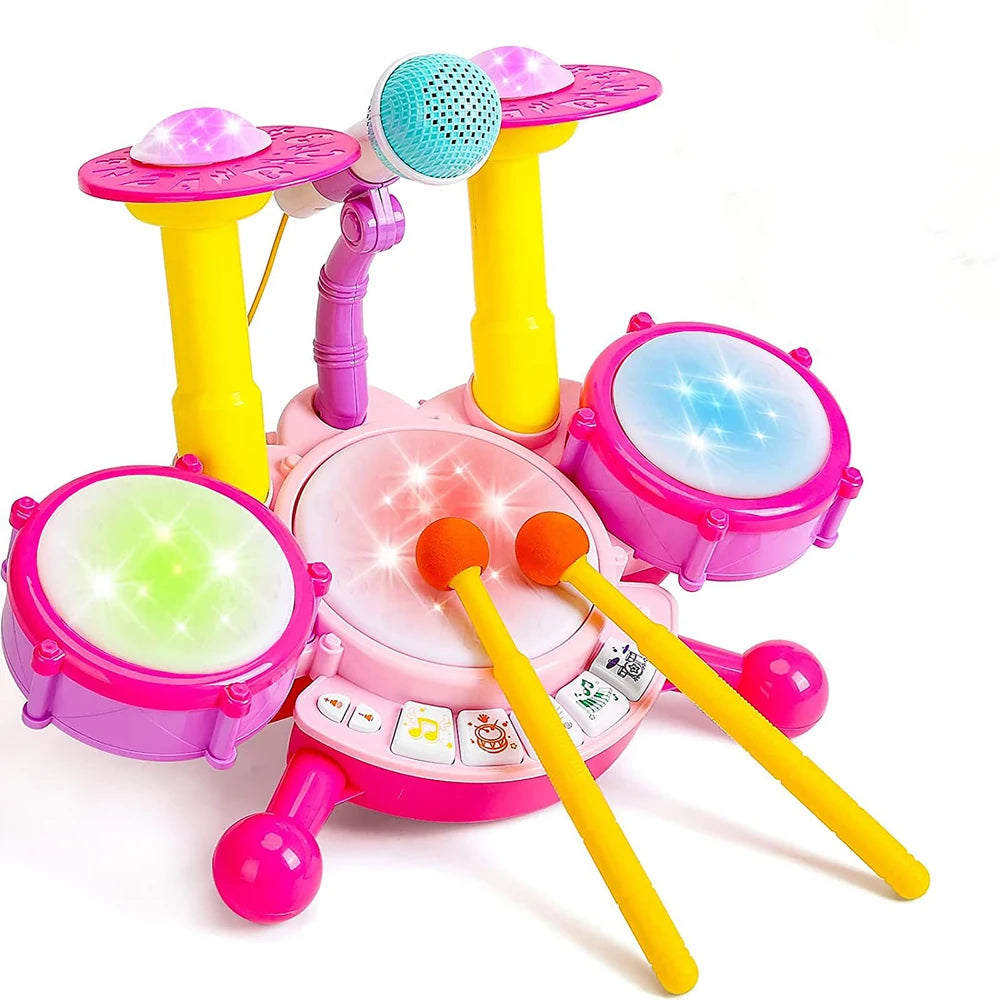 Kids Boy Girl Electric Drum Kit,Musical Instruments Learning Toys with 2 Drum Sticks Adjustable Microphone Birthday for Boys&Gir